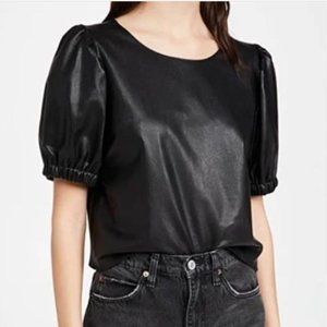 Amanda Uprichard Black Leather Puff Sleeve Top Large